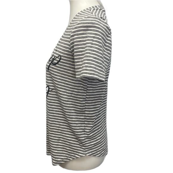 Hand Printed Upcycled Womens Large Worship Instead of Worry Striped Tee Shirt - Picture 3 of 5